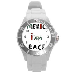 America  I Am Race Round Plastic Sport Watch (l) by RiverRootz