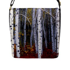 White Birch Trees Autumn Flap Closure Messenger Bag (l) by Perong