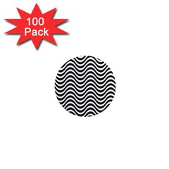 Black White Wave Pattern Wavy Water Seamless 1  Mini Magnets (100 Pack)  by Posterlux