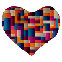 Abstract Geometry Blocks Large 19  Premium Flano Heart Shape Cushions by anzea