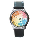 Background Pastel Geometric Lines Round Metal Watch Front