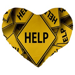 Caution Road Sign Help Cross Yellow Large 19  Premium Flano Heart Shape Cushions by anzea