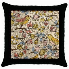 Seamless Pattern With Flower Bird Throw Pillow Case (black) by Bedest