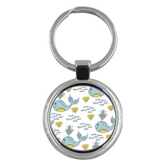 Whale Cartoon Whale Seamless Cartoon Character Animals Leaf Key Chain (round) by Grandong