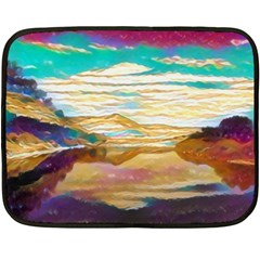 Vibrant Sunset Over Serene Lake Two Sides Fleece Blanket (mini) by ExtraAwesomeSauce