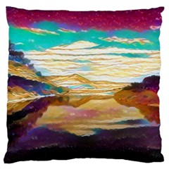 Vibrant Sunset Over Serene Lake Large Cushion Case (two Sides) by ExtraAwesomeSauce