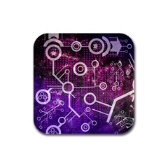 Cosmic Network Geometric Art Rubber Square Coaster (4 Pack) by ExtraAwesomeSauce