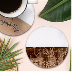Cosmic Network Geometric Art Classic Marble Wood Coaster (round)  by ExtraAwesomeSauce