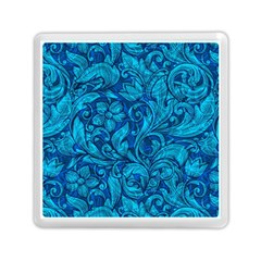 Blue Floral Pattern Texture, Floral Ornaments Texture, Blue Floral Background Memory Card Reader (square) by kyorashop23