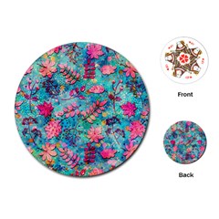 Pink On Blue Leaves Playing Cards Single Design (round) by kyorashop23