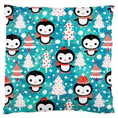 Blue Penguin Pattern, Adoxali, Christmas, Cute Standard Premium Plush Fleece Cushion Case (one Side) by kyorashop23