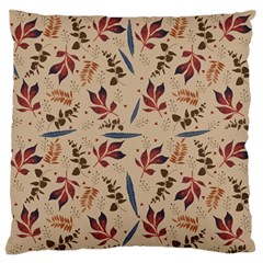 Leaves Pattern Teal Seamless Fall Large Premium Plush Fleece Cushion Case (two Sides) by Posterlux