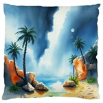 Delicate Watercolor Painting Surreal Oasis Scene With Intense Dramatic Lighting Standard Premium Plush Fleece Cushion Case (One Side) Front