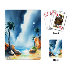 Delicate Watercolor Painting Surreal Oasis Scene With Intense Dramatic Lighting Playing Cards Single Design (rectangle) by pollyparadiseartshop