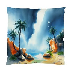 Delicate Watercolor Painting Surreal Oasis Scene With Intense Dramatic Lighting Standard Cushion Case (one Side) by pollyparadiseartshop