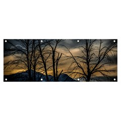 Tree Silhouette At Border Of Nahuel Haupi Lake, Rio Negro, Argentina Banner And Sign 8  X 3  by dflcprintsclothing