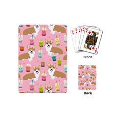 Corgi Bubble Boba Tea Pink Pattern Playing Cards Single Design (mini) by Salmanaz77