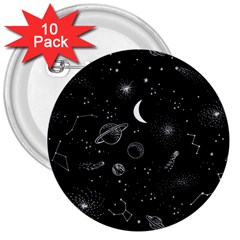 Cosmic Black Space Star 3  Buttons (10 Pack)  by Ndabl3x