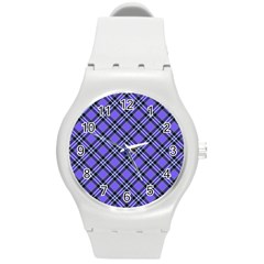 Blue Tartan Plaid 1 Diagonal Round Plastic Sport Watch (m) by dressshop