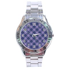 Purple Plaid Tartan 1 Diagonal Stainless Steel Analogue Watch by dressshop
