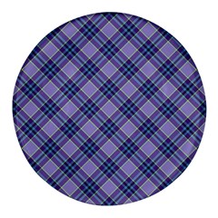 Purple Plaid Tartan 1 Diagonal Round Glass Fridge Magnet (4 Pack) by dressshop