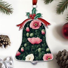 Poppy Flower Plant Petals Bloom Metal Holly Leaf Bell Ornament by Grandong