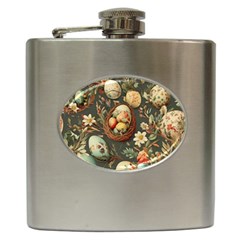 Charming Seamless Pattern Vintage Easter Floral Motif Hip Flask (6 Oz) by dflcprintsclothing