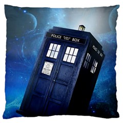 Tardis Doctor Who Space Blue Large Premium Plush Fleece Cushion Case (two Sides) by Cemarart