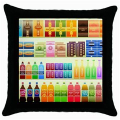 Supermarket Shelf Products Snacks Throw Pillow Case (black) by Cemarart
