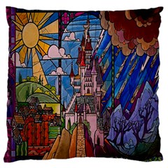 Castle Building Stained Glass Standard Premium Plush Fleece Cushion Case (two Sides) by Cemarart