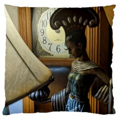 Erte Figurine And A Clock Large Premium Plush Fleece Cushion Case (one Side) by bestdesignintheworld