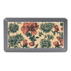 Victorian Beige And Teal Flower Pattern Memory Card Reader (mini) by violetheavensky