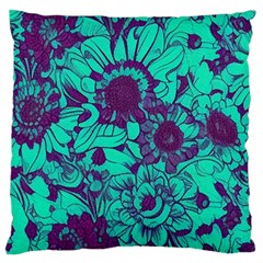 Mid Century Retro Floral 1970s 1960s Pattern 101 Large Premium Plush Fleece Cushion Case (two Sides) by violetheavensky