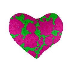 Mid Century Retro Floral 1970s 1960s Pattern 98 Standard 16  Premium Flano Heart Shape Cushions by violetheavensky