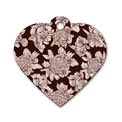 Mid Century Retro Floral 1970s 1960s Pattern 106 Dog Tag Heart (one Side) by violetheavensky
