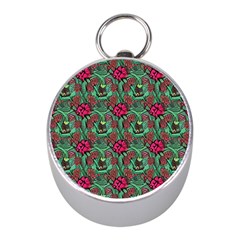 Retro 1880s Flowers Pattern 3 Mini Silver Compasses by violetheavensky
