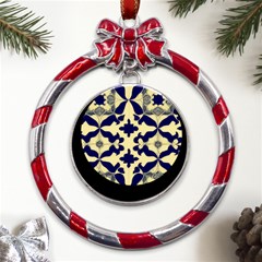 Royal Fractal Pattern 3 Metal Red Ribbon Round Ornament by violetheavensky