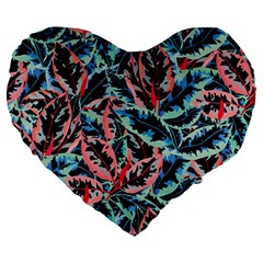 Leaves Nature Pattern Patterns Colorful Large 19  Premium Heart Shape Cushions by Tsamara