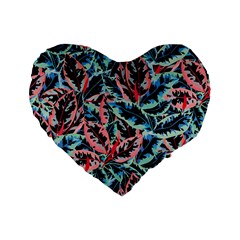 Leaves Nature Pattern Patterns Colorful Standard 16  Premium Flano Heart Shape Cushions by Tsamara