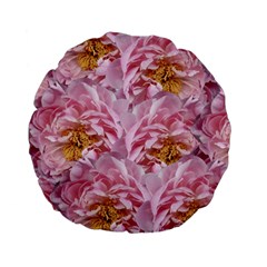 Peonies Nature Bloom Blossom Pink Standard 15  Premium Flano Round Cushions by Tsamara