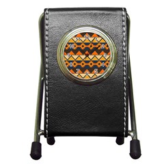 Aztec Mexico Inca Mayan Design Pen Holder Desk Clock by Tsamara