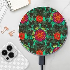 Mid Century Retro Floral 1970s 1960s Pattern 72 Wireless Fast Charger(white) by violetheavensky