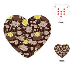 Mid Century Retro Floral 1970s 1960s Pattern 84 Playing Cards Single Design (heart) by violetheavensky