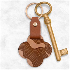 Abstract Topographic Engraved Wood Key Chain by Tsamara