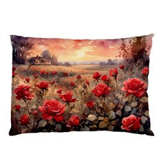 Roses Flower Field Sunset Nature Pillow Case (two Sides) by Anend