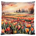 Tulips Field Tree Large Premium Plush Fleece Cushion Case (Two Sides) Back