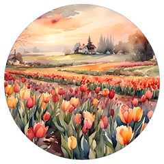 Tulips Field Tree Round Trivet by Anend
