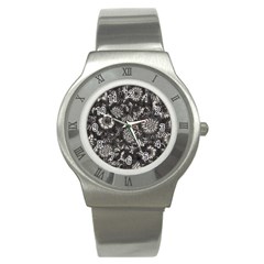 Mid Century Retro Floral 1970s 1960s Pattern 71 Stainless Steel Watch by violetheavensky