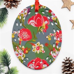 Mid Century Retro Floral 1970s 1960s Pattern 83 Ornament (oval Filigree) by violetheavensky