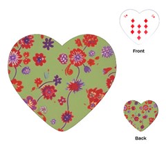 Mid Century Retro Floral 1970s 1960s Pattern 76 Playing Cards Single Design (heart) by violetheavensky